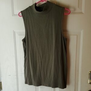a.n.a Green Ribbed Sleeveless Muscle Tee with Mandarin Collar